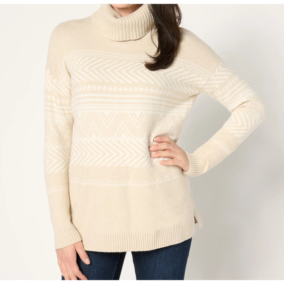 Denim & Co Signature Sz 1X Tunic Sweater Jacquard New Stone Neutral Tan A696705 - Picture 11 of 11